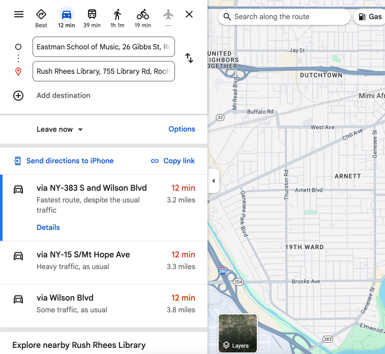 Google Maps search bar with shortcut for Directions