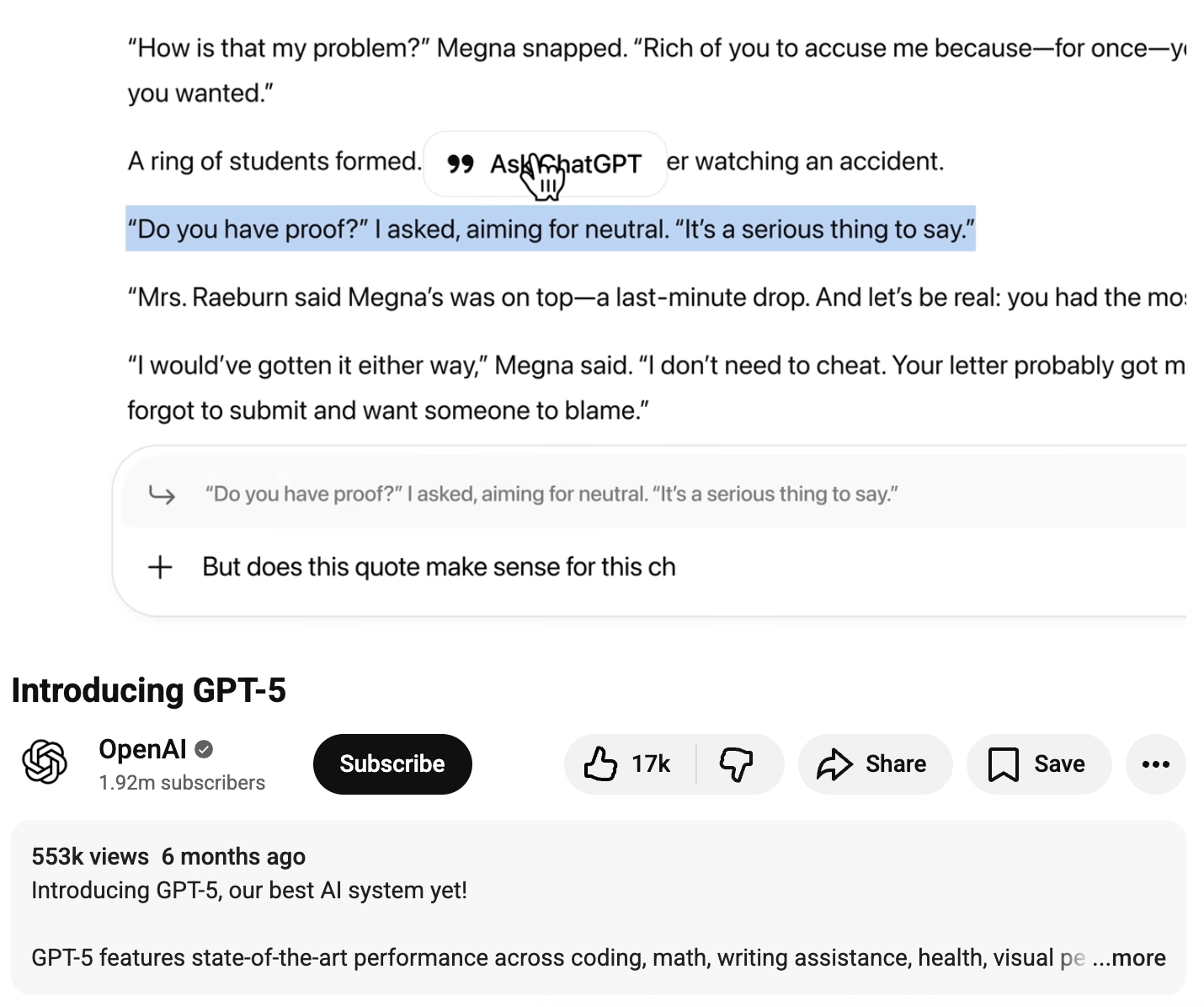 GPT 5 demo Ask ChatGPT shortcut
